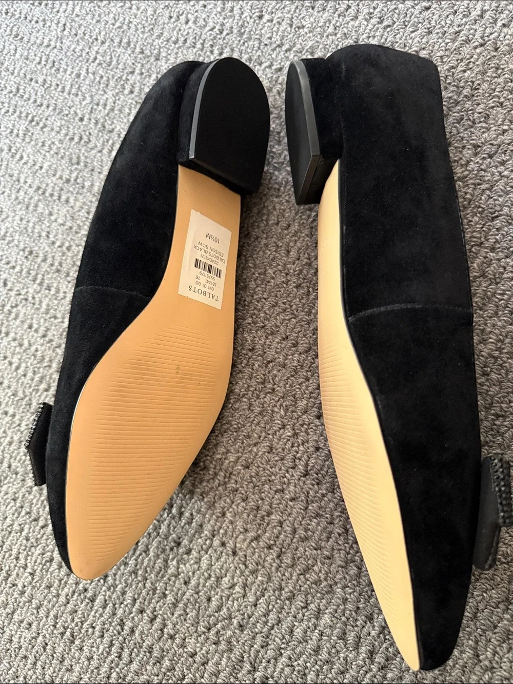 Talbots Edison Bow leather Suede Flats 10.5 black rhinestone new